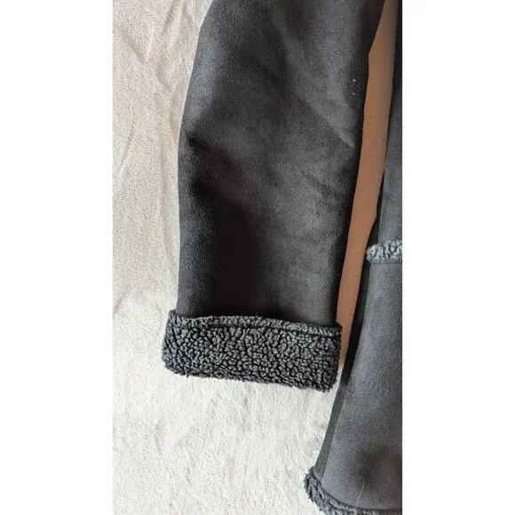 LL Bean Women’s XS Faux Suede Sherpa Lined Coat Black Charcoal 0WL05 - Picture 10 of 11